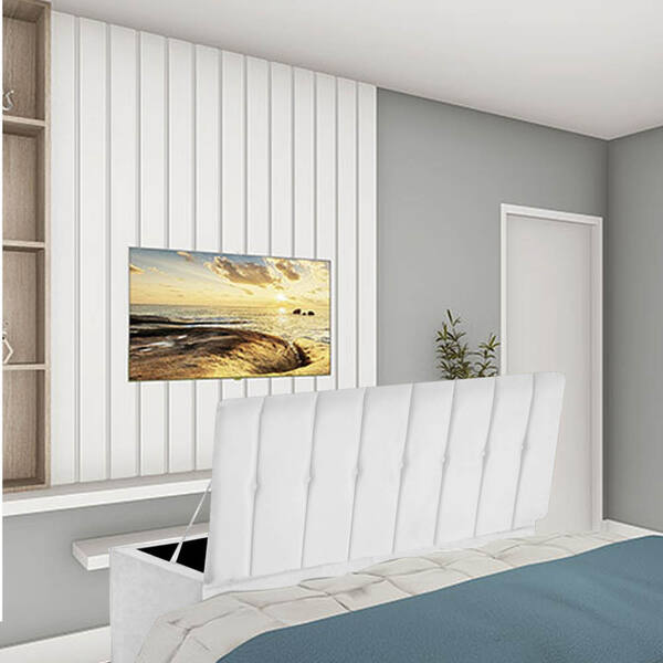 Calçadeira Baú Recamier King 190cm Kiara Suede Branco - D A D