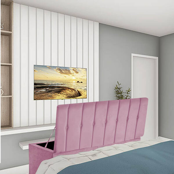 Calçadeira Baú Recamier King 190cm Kiara Suede Rosa - D A Dec