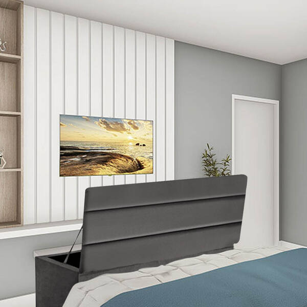 Calçadeira Baú Recamier Queen 160cm Argentina Suede Cinza Esc