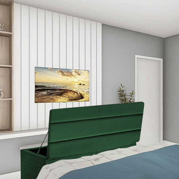 Calçadeira Baú Recamier Queen 160cm Argentina Suede Verde - D