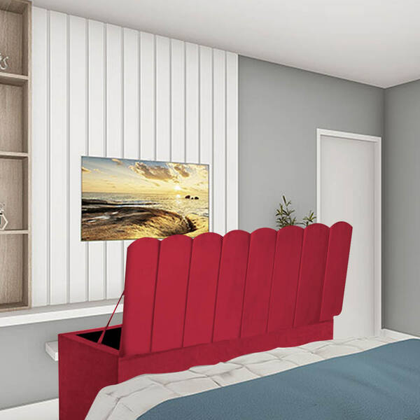 Calçadeira Baú Recamier Solteiro 100cm Alanis Suede Vermelho