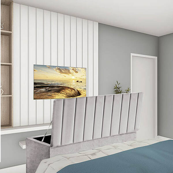 Calçadeira Baú Recamier Solteiro 100cm Carla Suede Cinza Clar