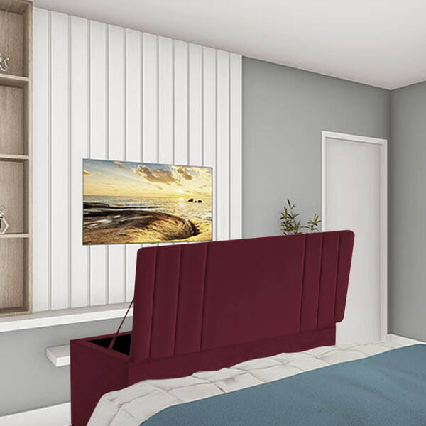 Calçadeira Baú Recamier Solteiro 100cm Grécia Suede Bordo - D