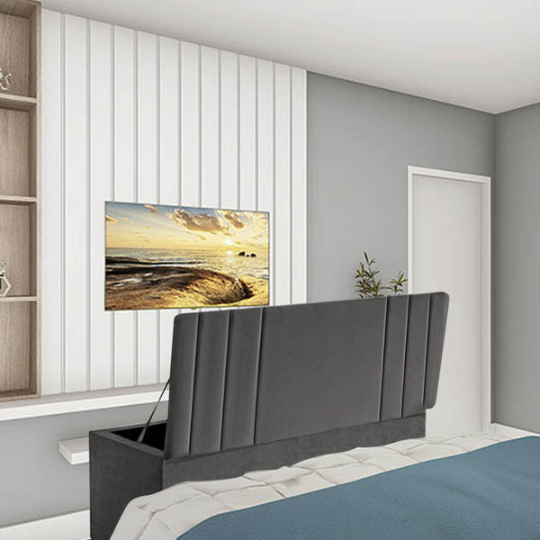 Calçadeira Baú Recamier Solteiro 90cm Grécia Suede Cinza Escu