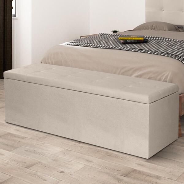 Calçadeira Baú Solteiro 0,90m Berlim Suede Bege Dal Poz Estof