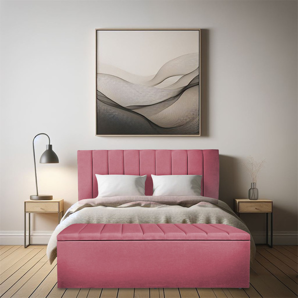 Calçadeira Baú Solteiro 0,90m Londres Suede Rosa Dal Poz Esto