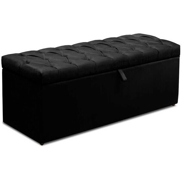 Calçadeira Com Baú Itália Animale Preto 90 Cm