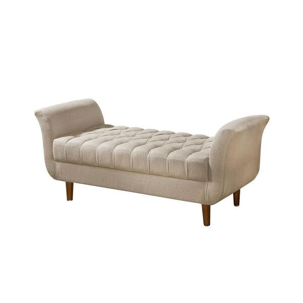 Calçadeira Divã Em Capitonê Barcelona Atraente Linho Bege 1,50