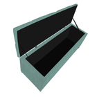 Calçadeira Estofada Liverpool 90 Cm Solteiro Linho Azul Turqu