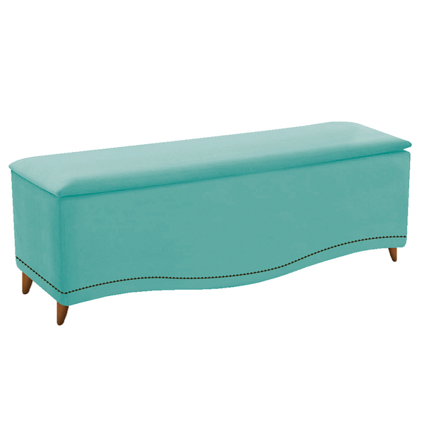 Calçadeira Estofada Yasmim 140 Cm Casal Suede Azul Tiffany -