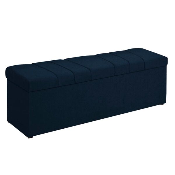 Calçadeira Recamier Baú 160 Cm Kiara Suede Azul Marinho