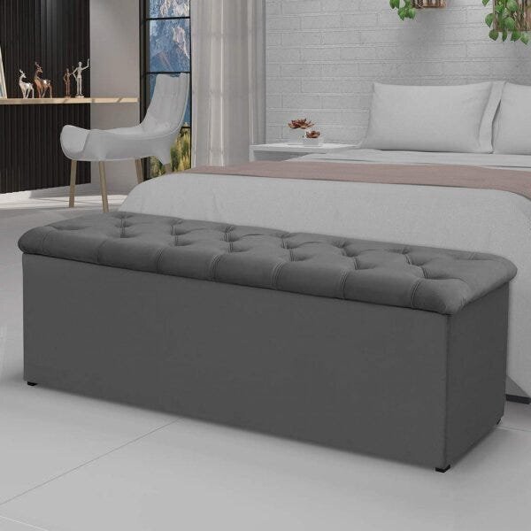 Calçadeira Recamier Baú Casal 140m Lotus  Cinza