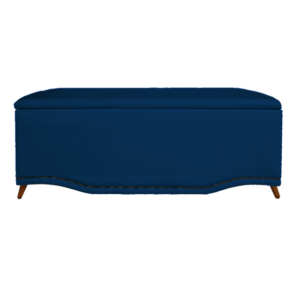 Calçadeira Recamier Baú Casal Queen 160cm Greta Suede Azul Ma