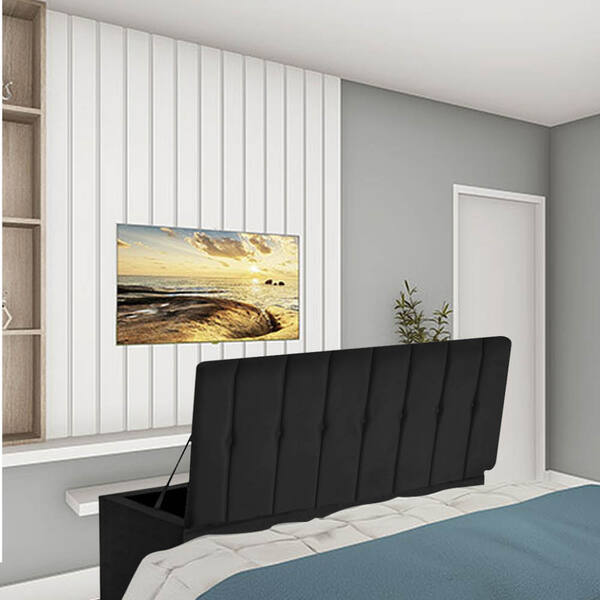 Calçadeora Baú Recamier Casal 140cm Kiara Courino Preto - D A