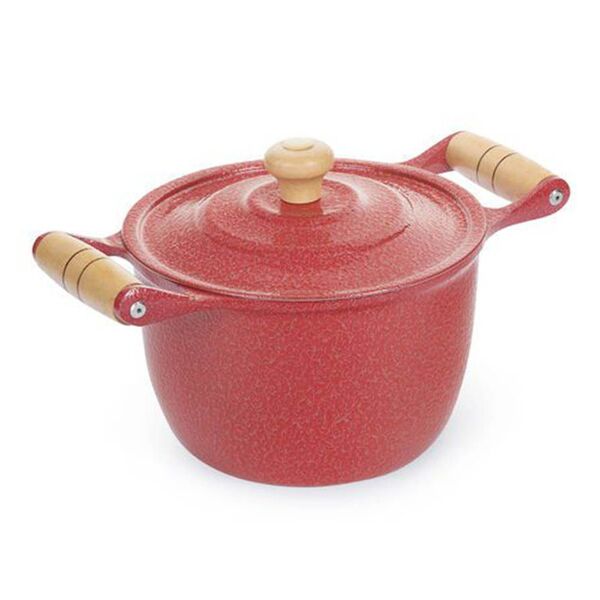 Caldeirão Alumínio Fundido Craqueado Alça De Madeira Vermelha