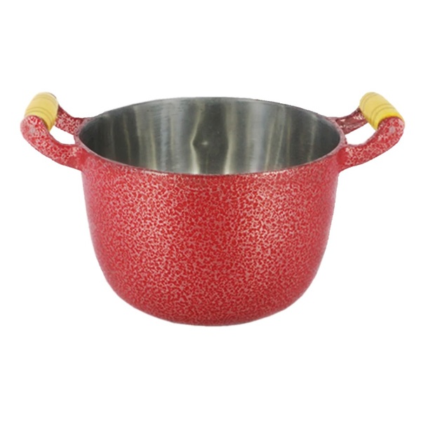 Caldeirão Alumínio Fundido Craqueado Alça De Madeira Vermelho