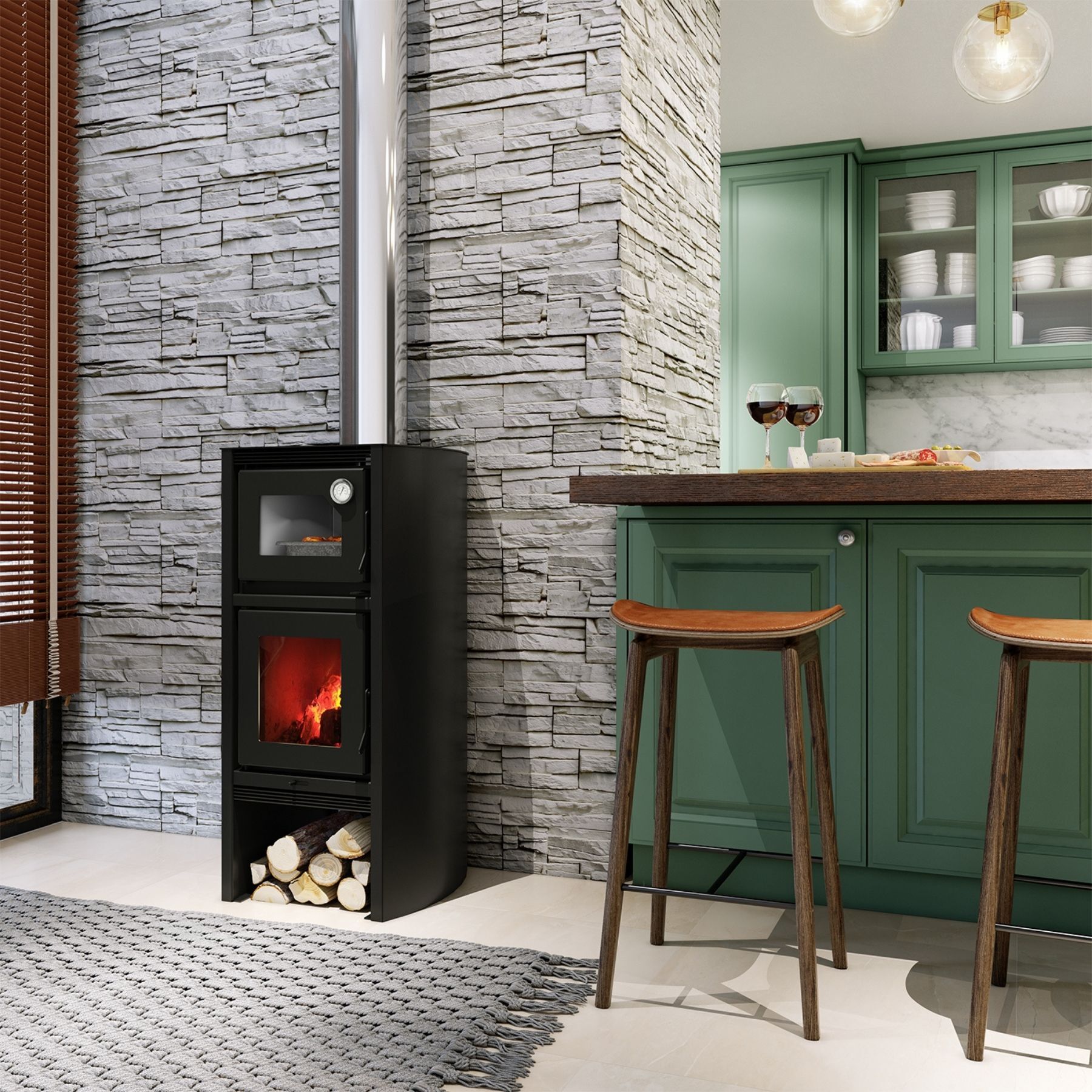 Calefator Aço Carbono de Dupla Combustão com Forno Lyon 1