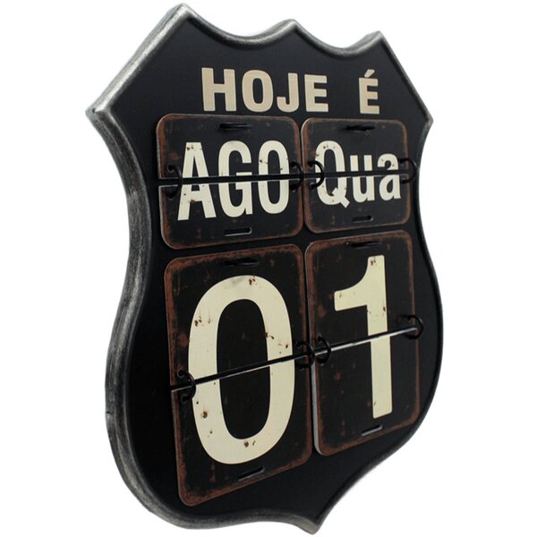 Calendário Americano Route Em Metal Preto Vintage Flip 40cm
