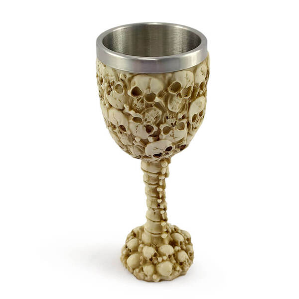 Cálice Taça Crânios Caveira Skull Aço Inox Resina Relevo Deco