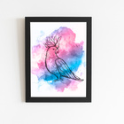 Calopsita Passarinho Aquarela Quadro Moldura Preta 60x40cm