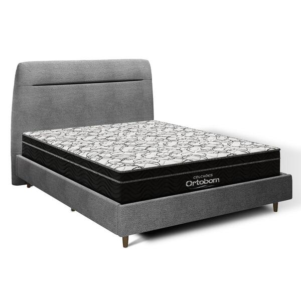 Cama + Cabeceira Genebra Bouclé Com Colchão De Espuma D45 Ort