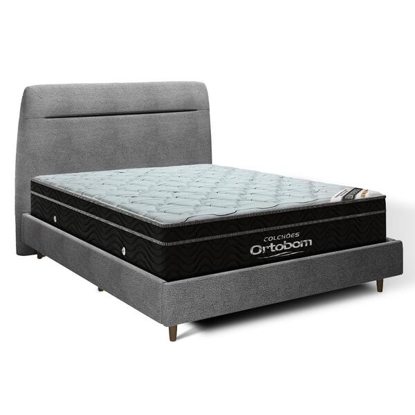 Cama + Cabeceira Genebra Bouclé Com Colchão De Molas Ensacada