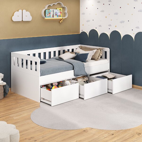 Cama  Infantil/juvenil 3 Gavetas Mdf Branco