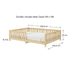 Cama  Montessori Casal Infantil Grade Madeira Chão Natural Eva