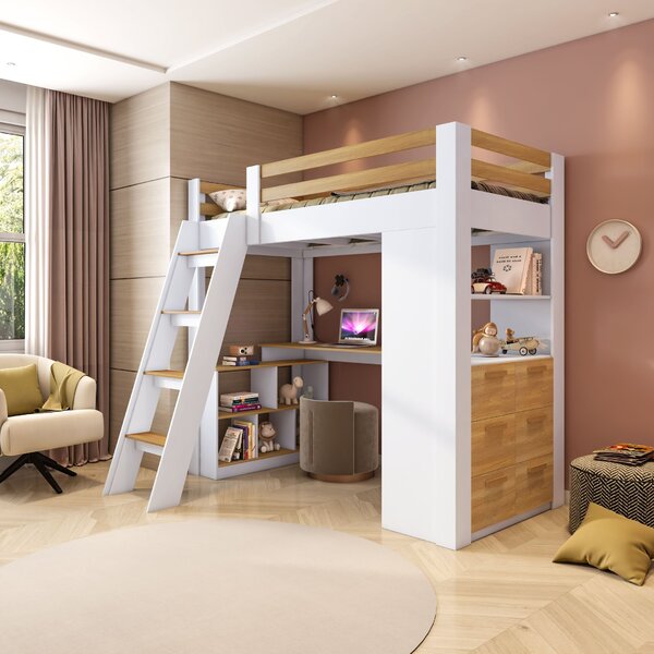 Cama Alta Beliche Office Infantil Multifuncional Com 6 Gaveta