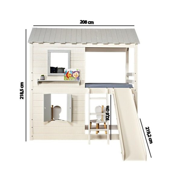 Cama Alta Infantil Club House Premium Com Escorregador E Telh