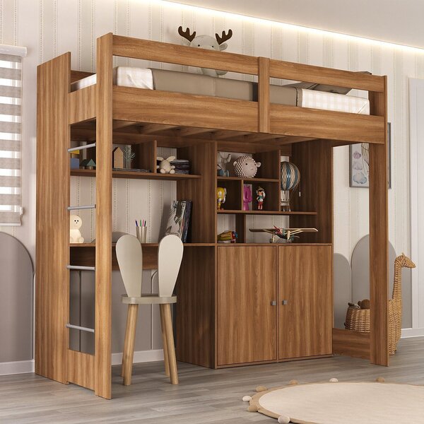 Cama Alta Infantil Juvenil 2 Portas Com Escrivaninha Multifun