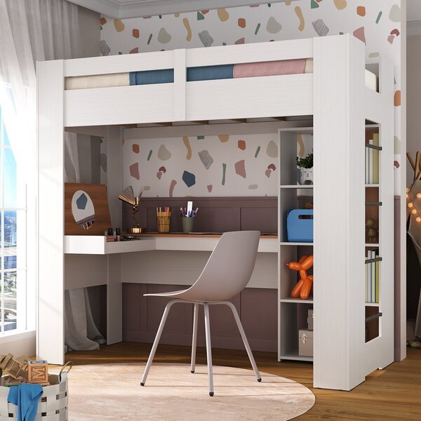 Cama Alta Infantil/juvenil Multifuncional Com Escrivaninha Pe
