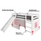 Cama Alta Kids Com Escorregador E Cabaninha Rosa - Branco