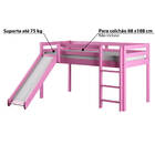 Cama Alta Kids Com Escorregador Em Madeira Maciça - Rosa