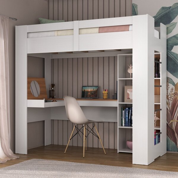 Cama Alta Multifuncional Com Escrivaninha Penteadeira Branco/