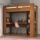Cama Alta Multifuncional Com Escrivaninha Penteadeira Nogal