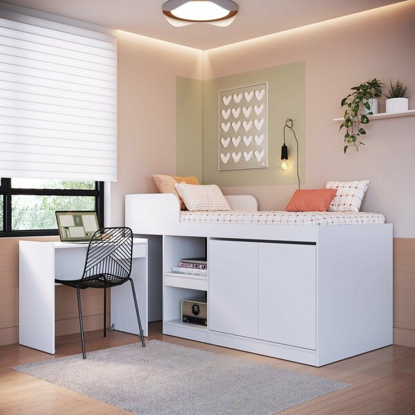 Cama Alta Multifuncional Solteiro Infantil/juvenil Com Estaçã