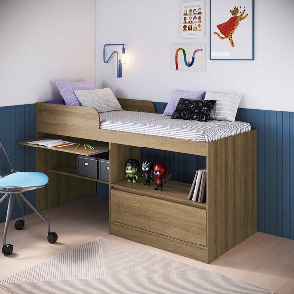 Cama Alta Multifuncional Solteiro Infantil/juvenil Com Estaçã