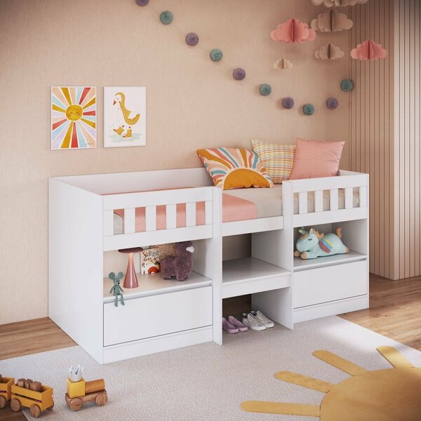 Cama Alta Solteiro Infantil/juvenil Com Portas 80 Ilha Bela B