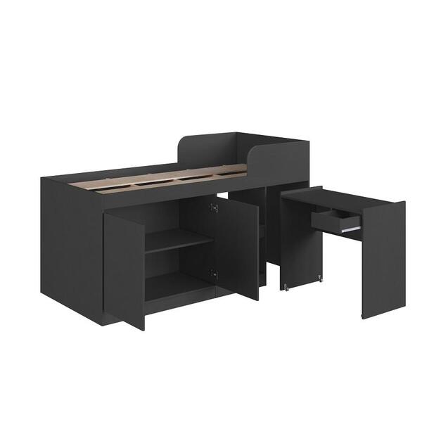 Cama Alta Solteiro Multifuncional Com Escrivaninha Grafite