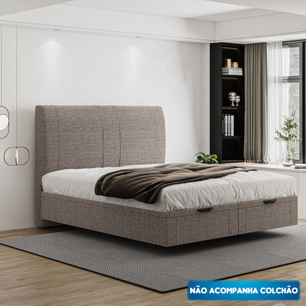 Cama Baú Flutuante Space King Size Linho - Skybox - Marrom