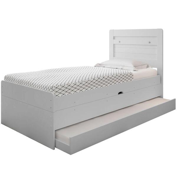 Cama Baú Solteiro Branco Com Aux. Com Colchões