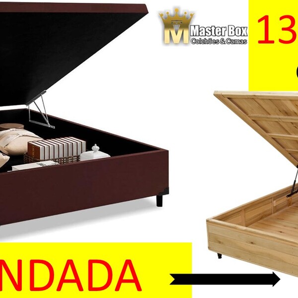 Cama Baú Universal Blindada Casal 138x188 Corino Marrom