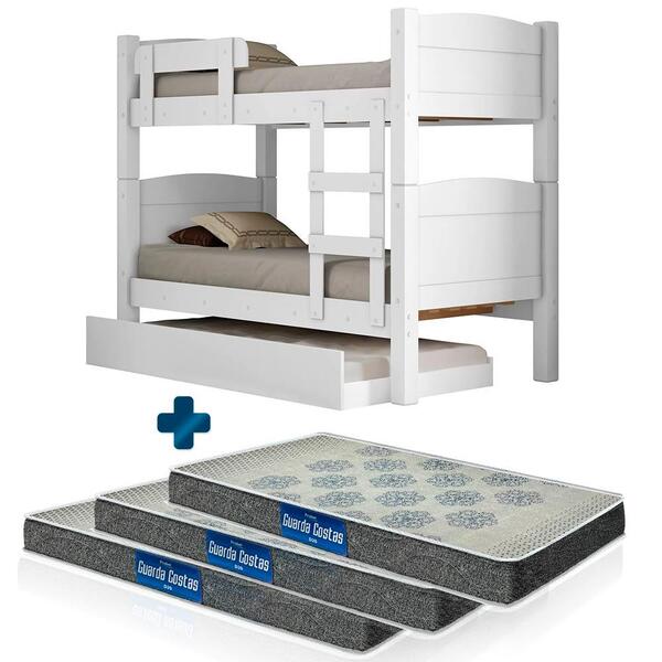 Cama Beliche Em Mdf Com Auxiliar Solteiro Branco Ana Paula Fr