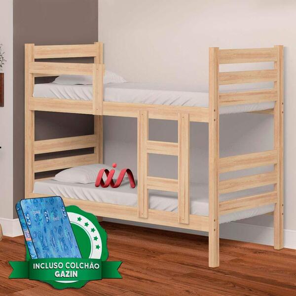 Cama Beliche Madeira Maciça Crua Bahia Nemargi Com 2 Colchões