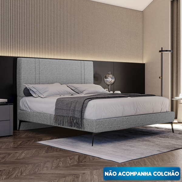 Cama Bi Partida Slim Casal Em Linho Com Cabeceira - Skybox -