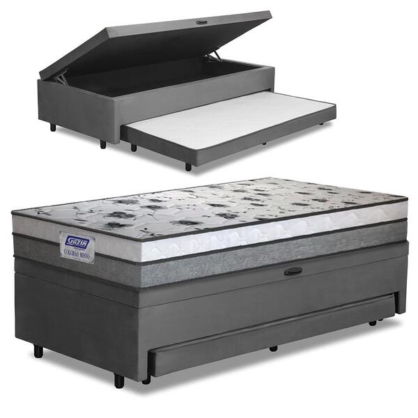 Cama Bibox Baú Com Colchão Fort Solteiro E Cama Auxiliar Conj