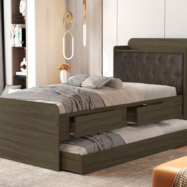 Cama Bibox Com Captonê Tamires Castanho/nogal