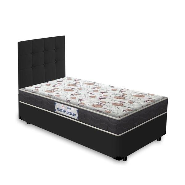 Cama Box + Cabeceira Cassis Preta E Colchão D45 Solteiro - Pr