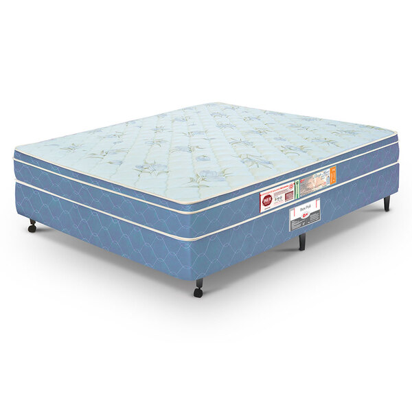 Cama Box + Colchão Casal Castor Espuma D45 Sleep Max 25cm Azu